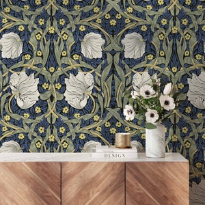 Peel & Stick Wallpaper - William Morris Pimpernel Pattern - Removable Pre-pasted Wallcovering - Floral Wall Mural by Green Planet Home Décor