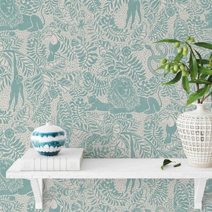 Peel & Stick Wallpaper - Jungle Pattern - Pre-pasted and Unpasted Wallcovering - Removable Animal Safari Wall Mural by Green Planet Print
