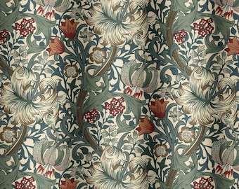 William Morris Golden Lily Fabric by the Yard - Pattern Fabric for Home Projects, Clothing, Upholstery, Curtains - by Green Planet Print