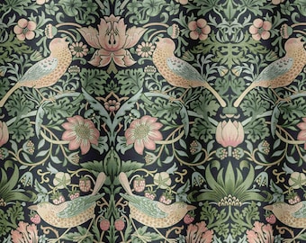 William Morris Strawberry Thief Fabric by the Yard - Pattern Fabric for Home Projects, Clothing, Upholstery, Curtains - by Green Planet