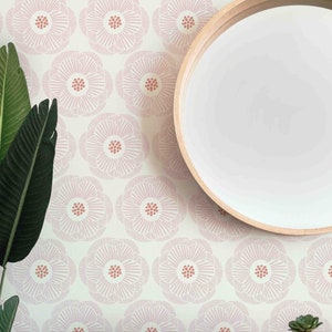 Floral Peel & Stick Wallpaper - Camellia Flowers Blush Pattern - Removable Self Adhesive Wallcovering by Green Planet Print