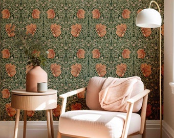 Peel & Stick Wallpaper - William Morris Pimpernel Pattern - Removable Pre-pasted Wallcovering - Floral Wall Mural by Green Planet Home Décor