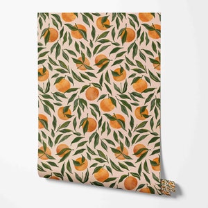 Orange Harvest Wallpaper - Removable Self Adhesive Wallcovering - Peel & Stick Modern Wall Mural by Green Planet, Kitchen Wallcoverings