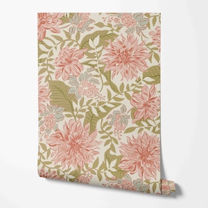 Peel & Stick Wallpaper - Blooming Dahlia - Pre-pasted and Unpasted Wallcovering - Removable Floral Wall Mural by Green Planet Print