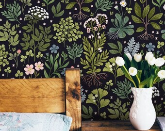 Botanical Pattern Peel and Stick Wallpaper - Self-Adhesive Removable Wallcovering - Fabric & Canvas Texture Wall Murals by Green Planet