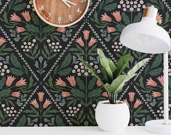 Floral Pattern - Peel & Stick Wallpaper - Self-Adhesive Removable Wallcovering - Pre-pasted - Unpasted Materials - Night Blooms