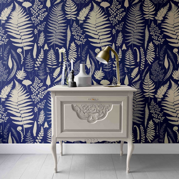 Dark Blue Nature Theme Wallpaper Removable Fabric Wallpaper - Etsy Dark Blue Nature Theme Wallpaper Removable Fabric Wallpaper - Etsy