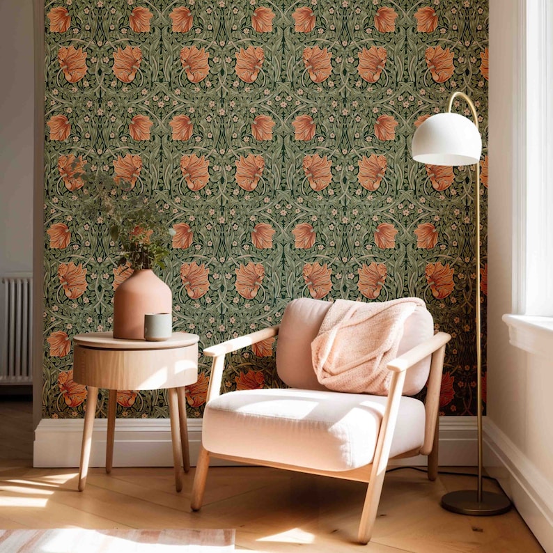 Peel & Stick Wallpaper William Morris Pimpernel Pattern Removable Pre-pasted Wallcovering Floral Wall Mural by Green Planet Home Décor image 1