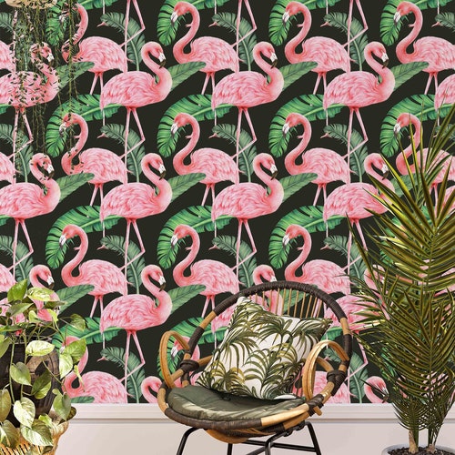 Flamingo Pattern Wallpaper Removable Self Adhesive Fabric Etsy