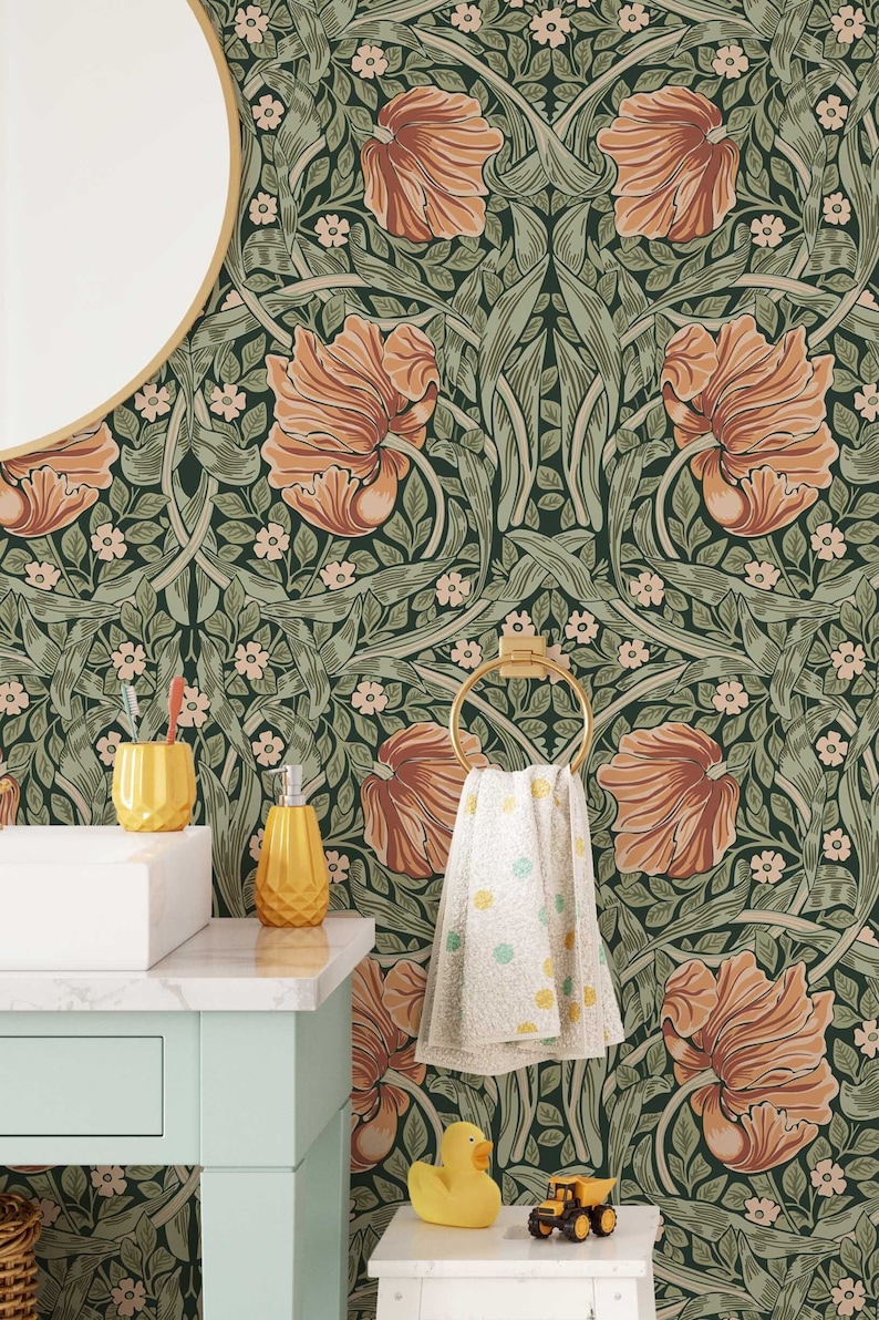 Peel & Stick Wallpaper William Morris Pimpernel Pattern Removable Pre-pasted Wallcovering Floral Wall Mural by Green Planet Home Décor image 7