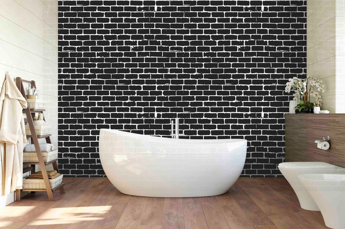 Black Brick Pattern Wallpaper Peel and Stick and Pre-pasted | Etsy