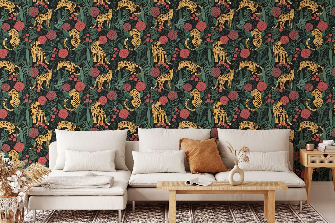 Leopards and Red Roses Wallpaper Removable Self Adhesive - Etsy