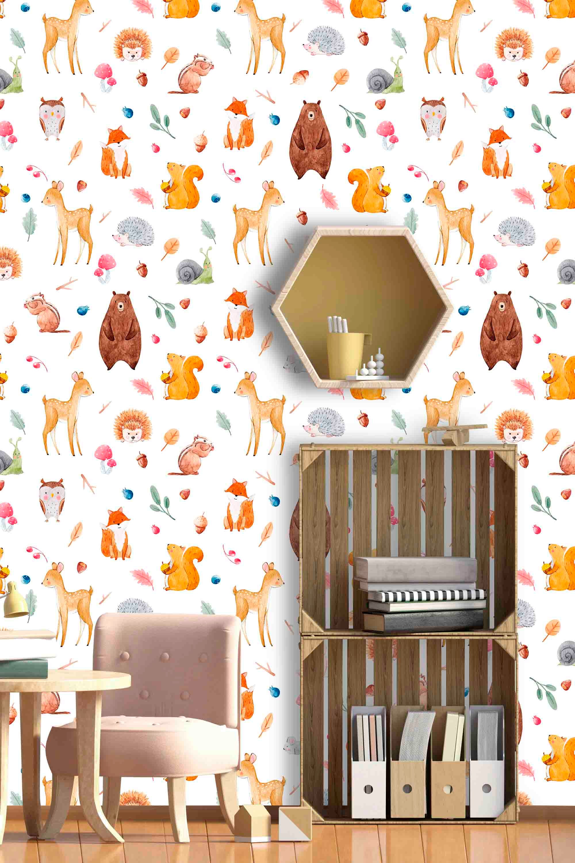 Cute Forest Animals Peel and Stick Wallpaper Animals Pattern Etsy