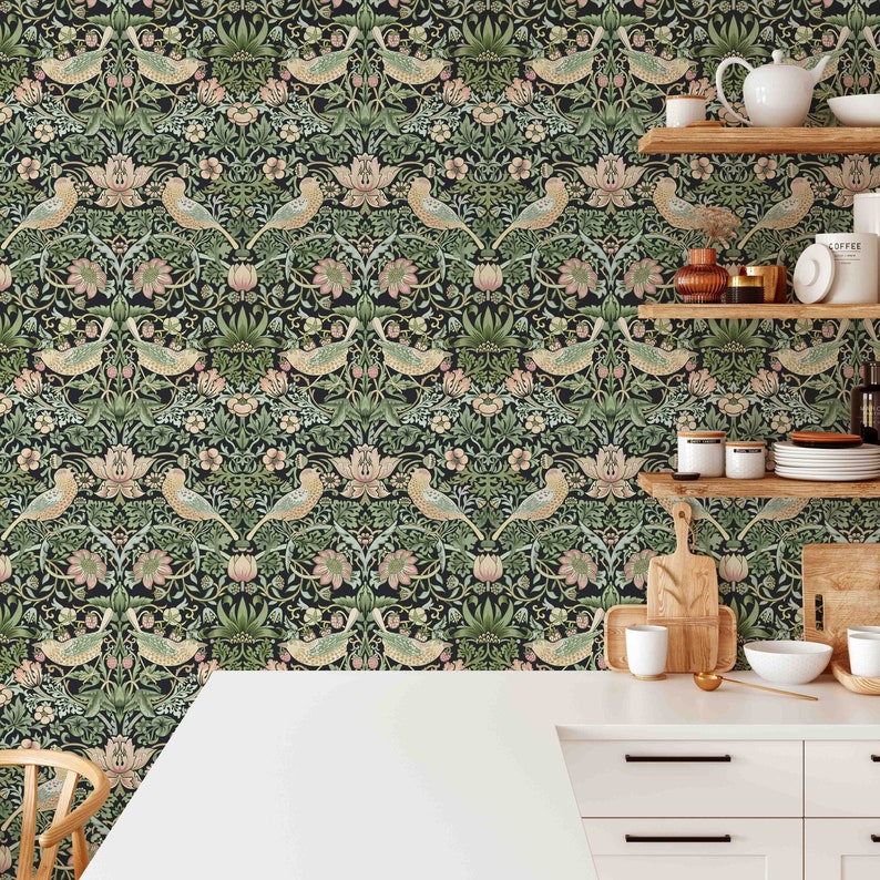 Peel & Stick Wallpaper William Morris Strawberry Thief - Etsy