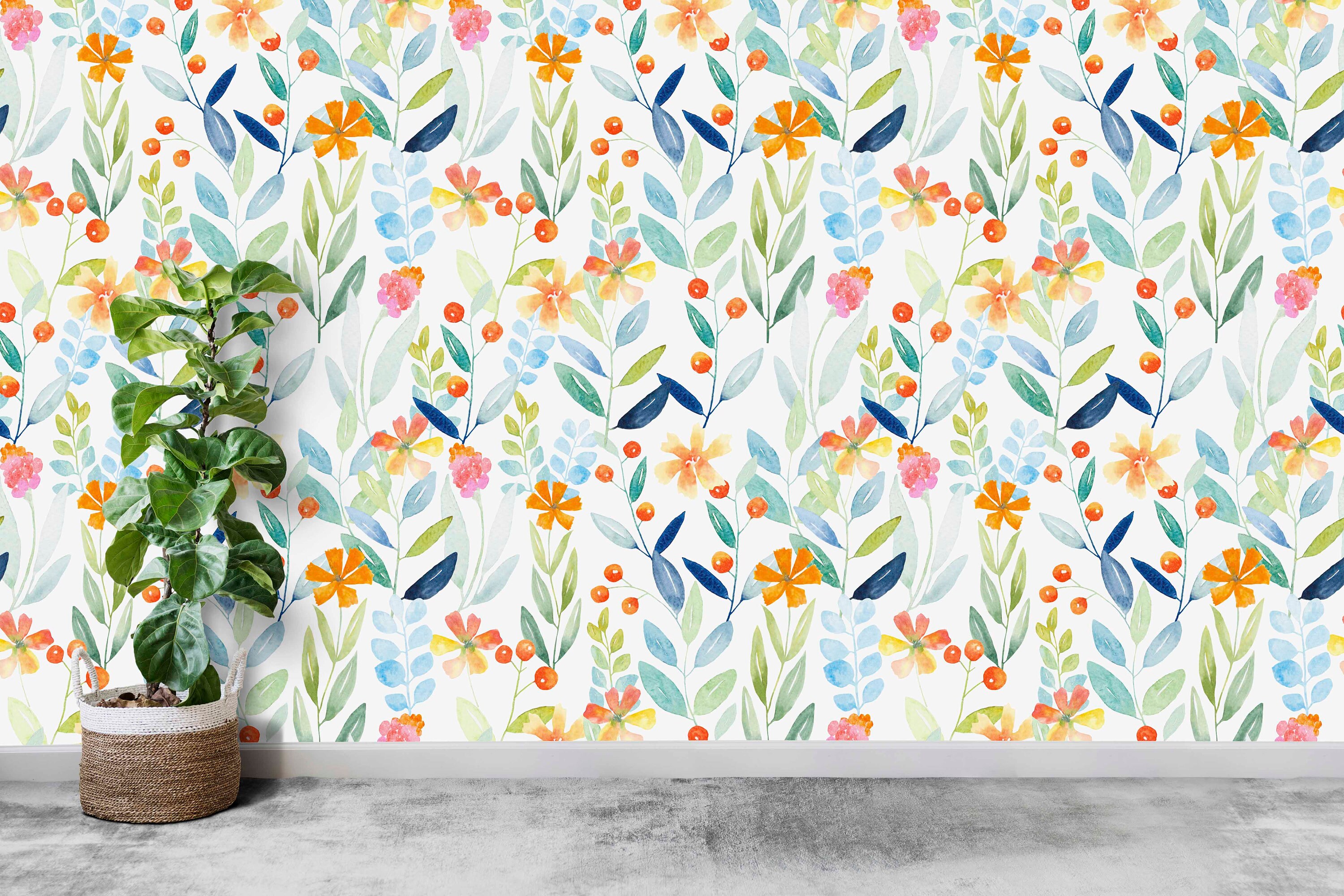 Removable Self Adhesive Wallpaper Blooming Greenery Colorful Etsy