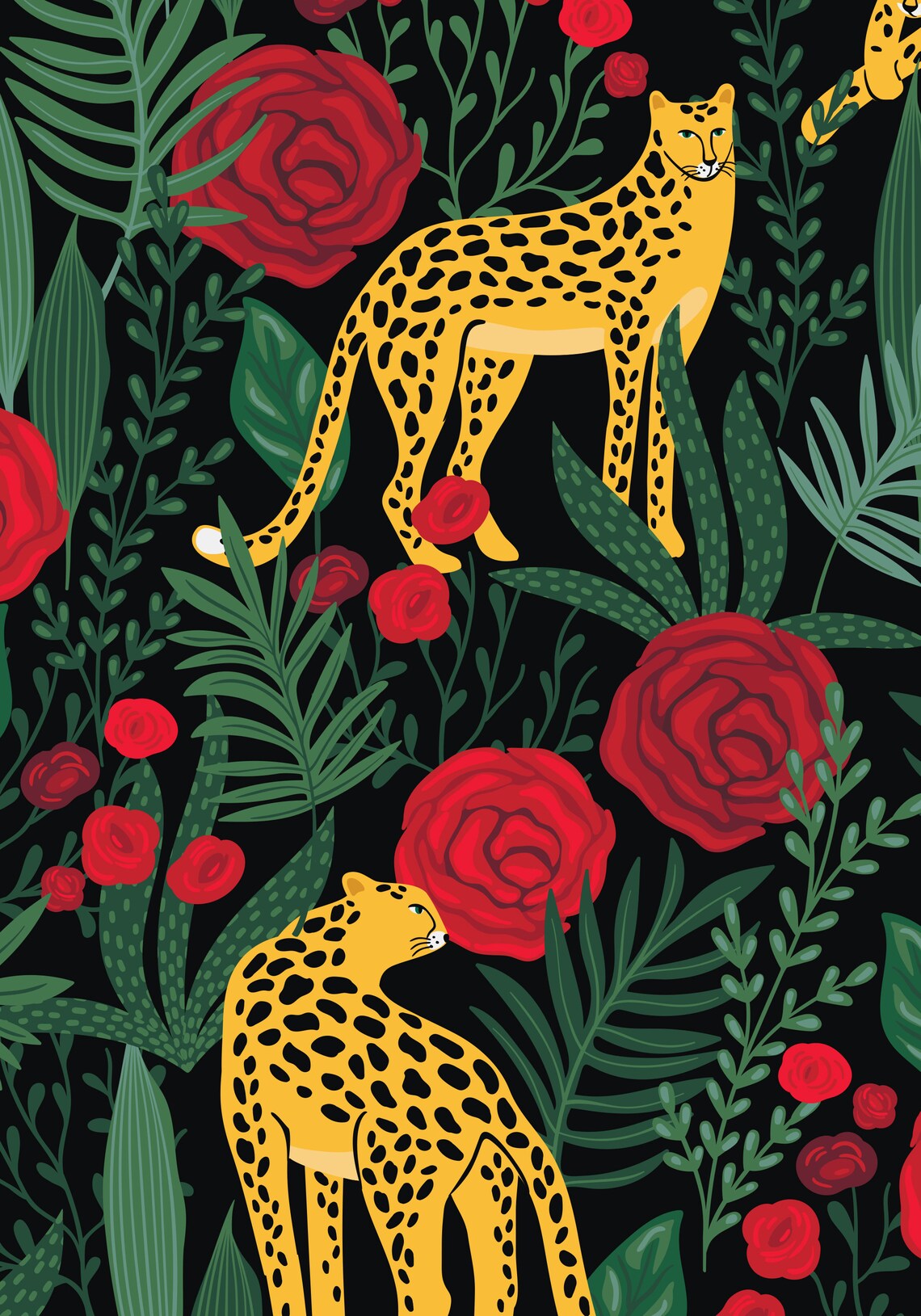 Leopards and Red Roses Wallpaper Removable Self Adhesive - Etsy