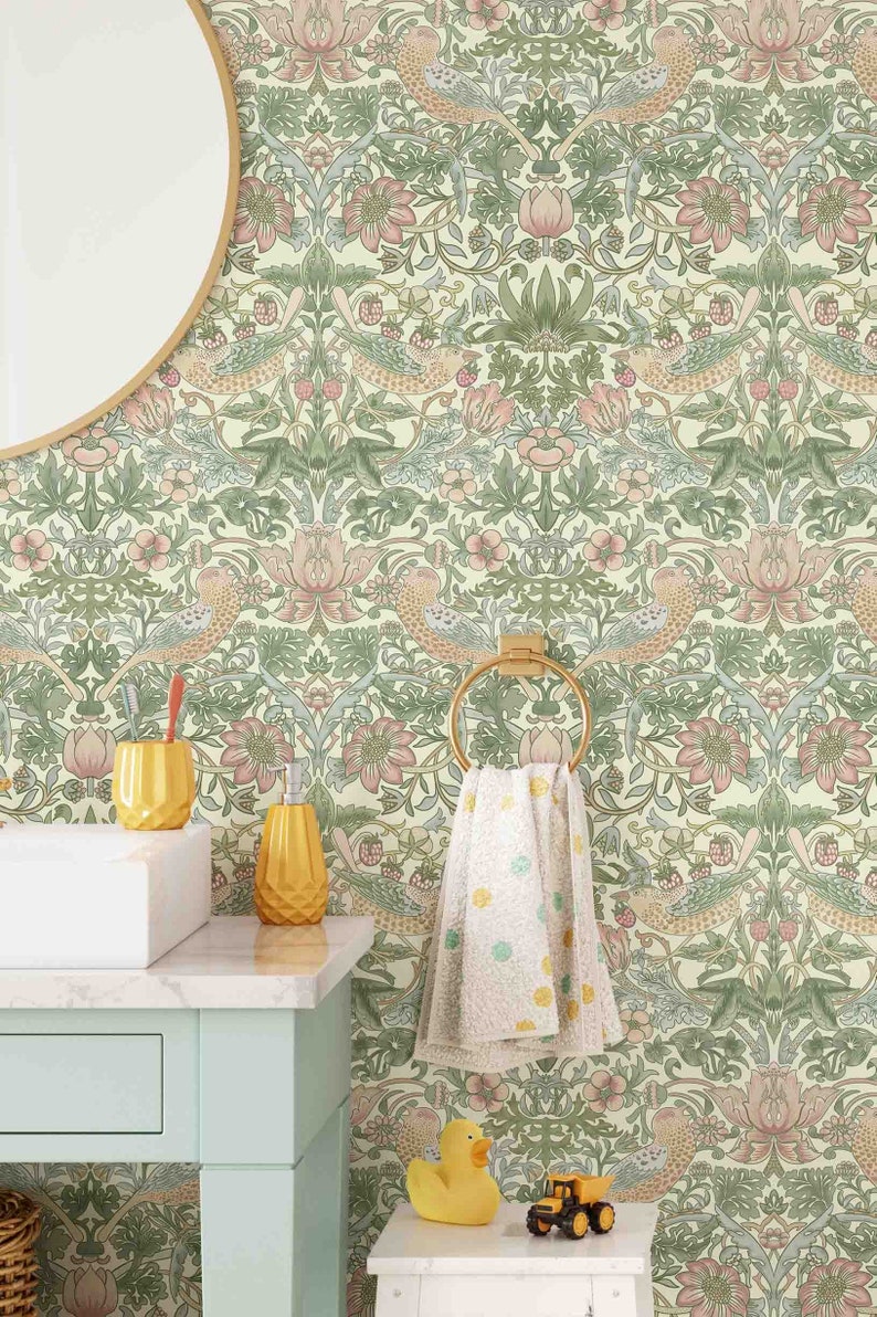 Peel & Stick Wallpaper William Morris Strawberry Thief - Etsy