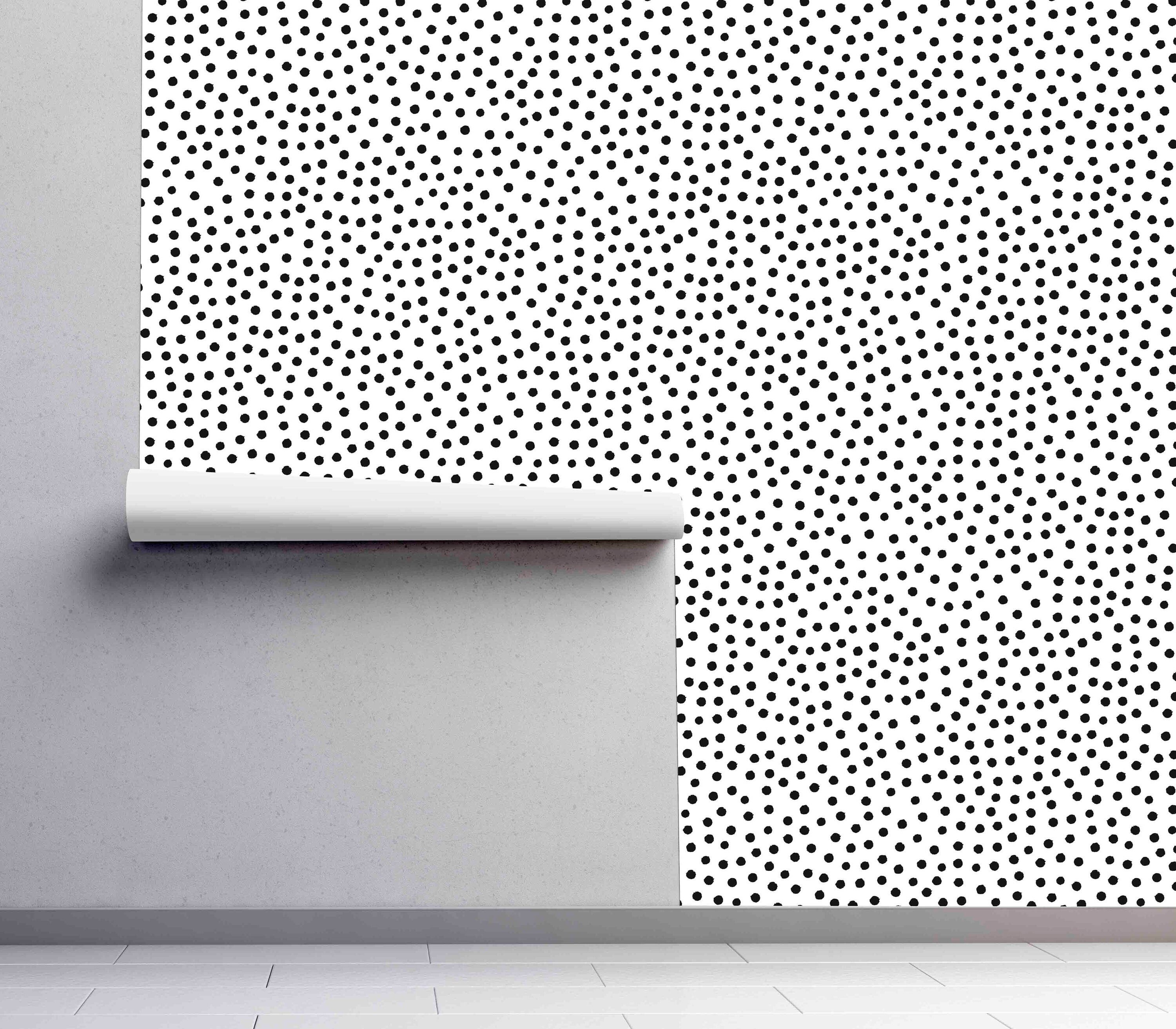 Dots Pattern Wallpaper by Green Planet Removable Wall Murals Woven Peel & Stick Wallpaper Black Dots on White Background Wallcovering