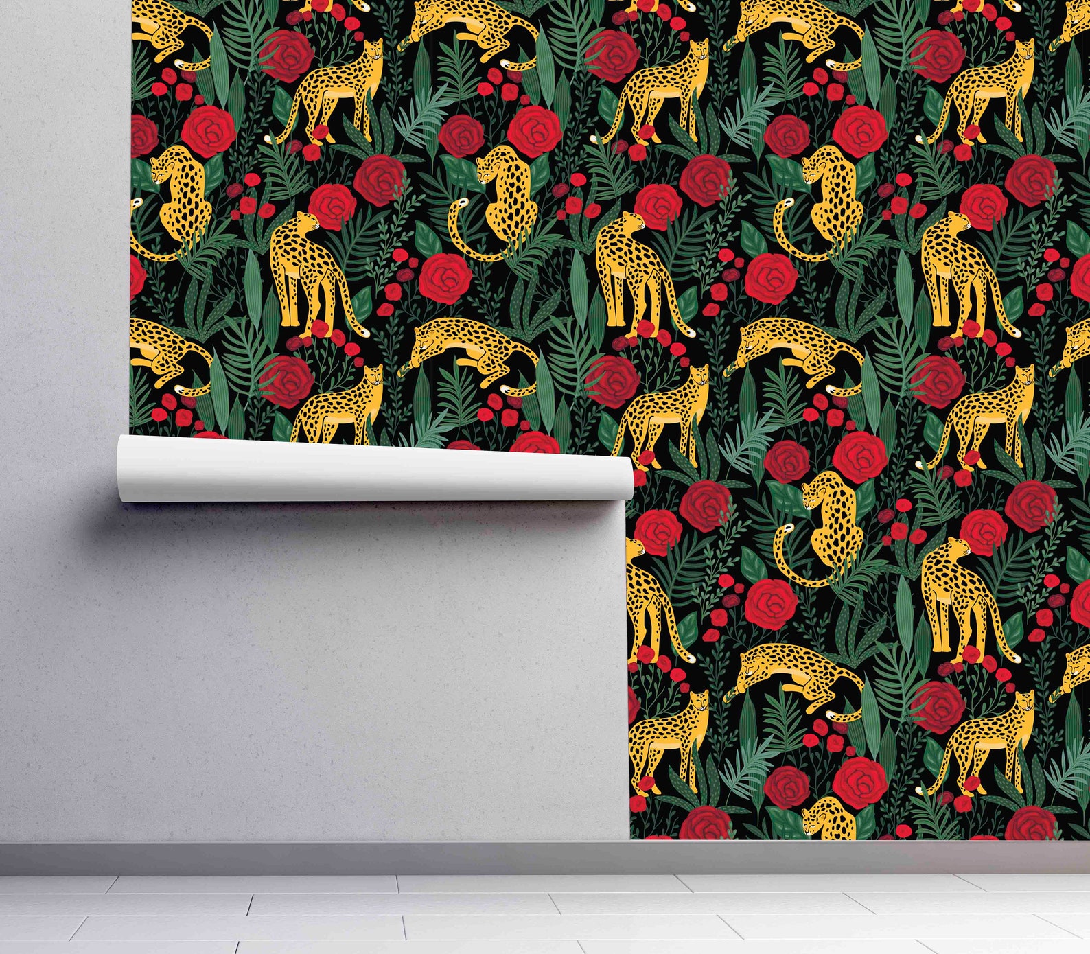 Leopards and Red Roses Wallpaper Removable Self Adhesive | Etsy