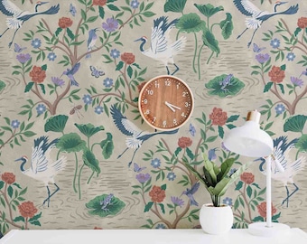 Papel pintado autoadhesivo - Diseño Jardín Mítico con Flores Rojas - Materiales preencolados y sin encolar - Murales de pared de Green Planet Print