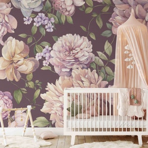 Peony Wall Mural | Peel & Stick Removable Wallpaper | Pre-pasted Wallcovering by Green Planet | Floral Mural for Nursery