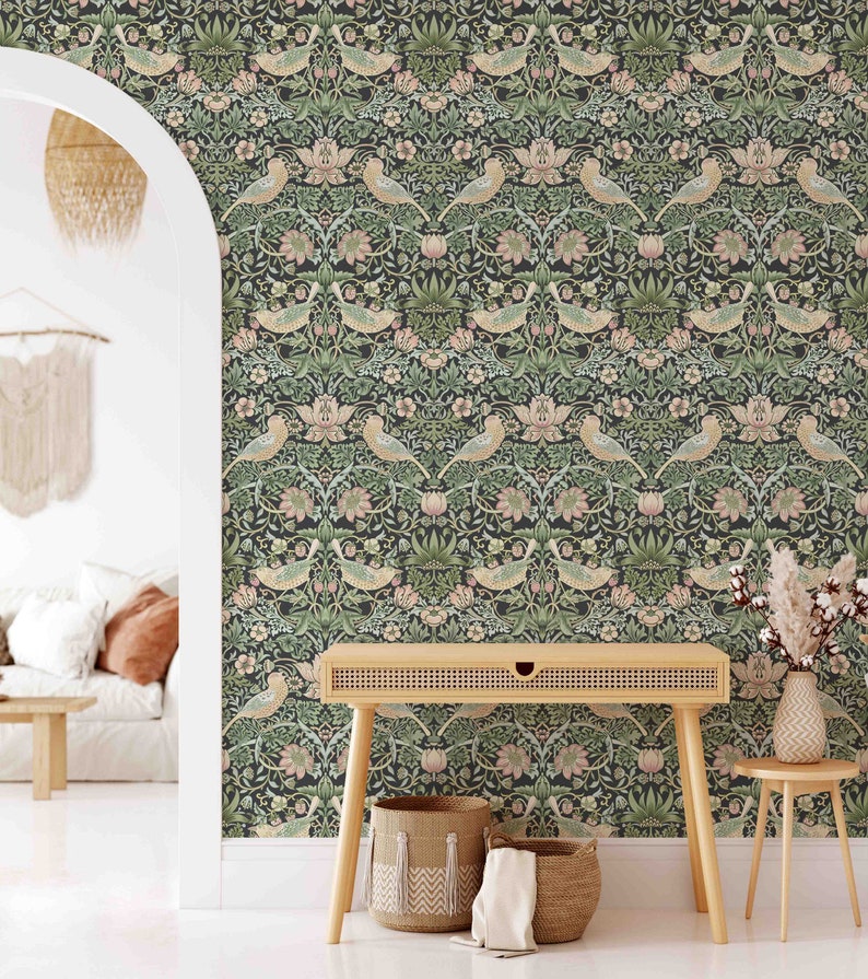 Peel & Stick Wallpaper William Morris Strawberry Thief - Etsy