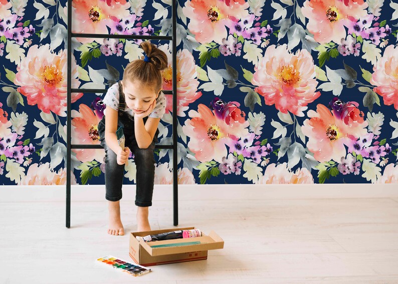 Removable Self Adhesive Floral Wallpaper Large Multicolor Etsy