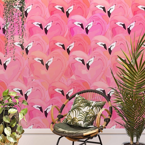 Tropical Flamingo Wallpaper / Self Adhesive Removable and Etsy