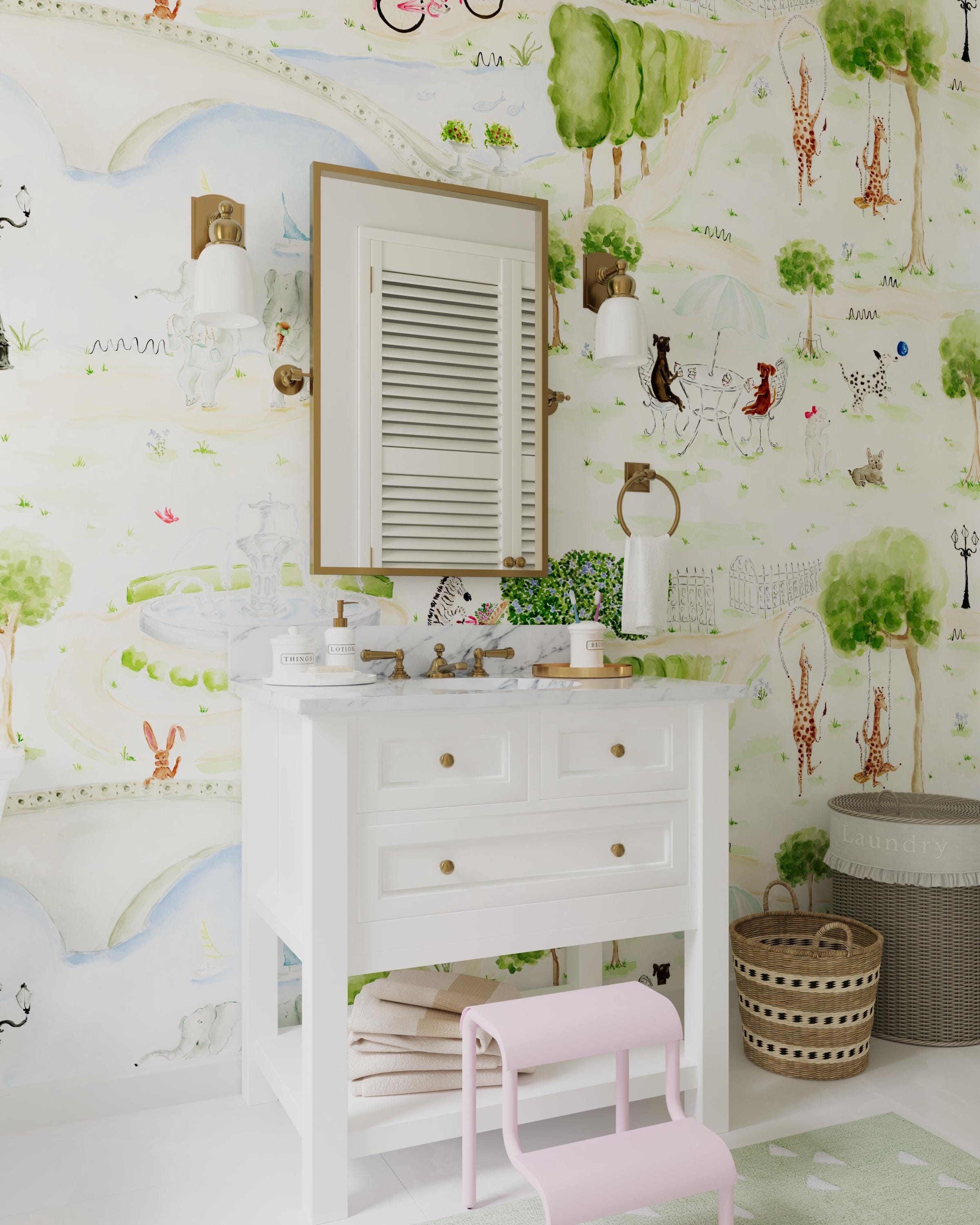 Peel & Stick Wallpaper Mural - Animals at the Park Wallcovering - Pre ...