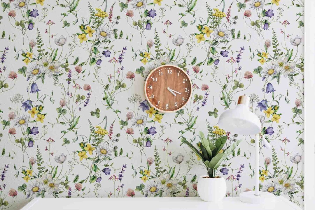 Floral Meadow Wallcovering - Fabric Peel & Stick Wallpaper - Removable ...