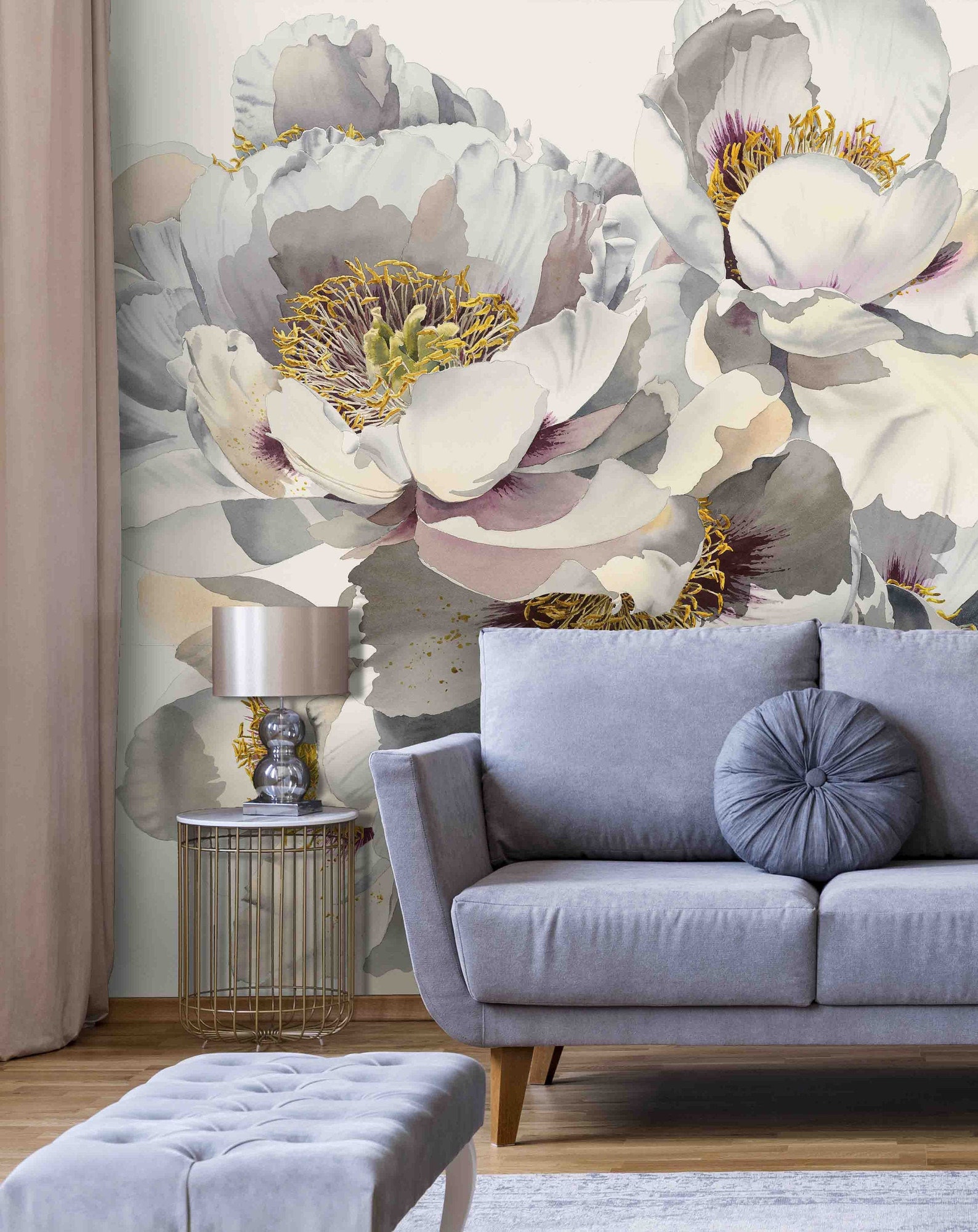 Peony Wall Mural - Peel & Stick Fabric Wallcovering - Self Adhesive ...