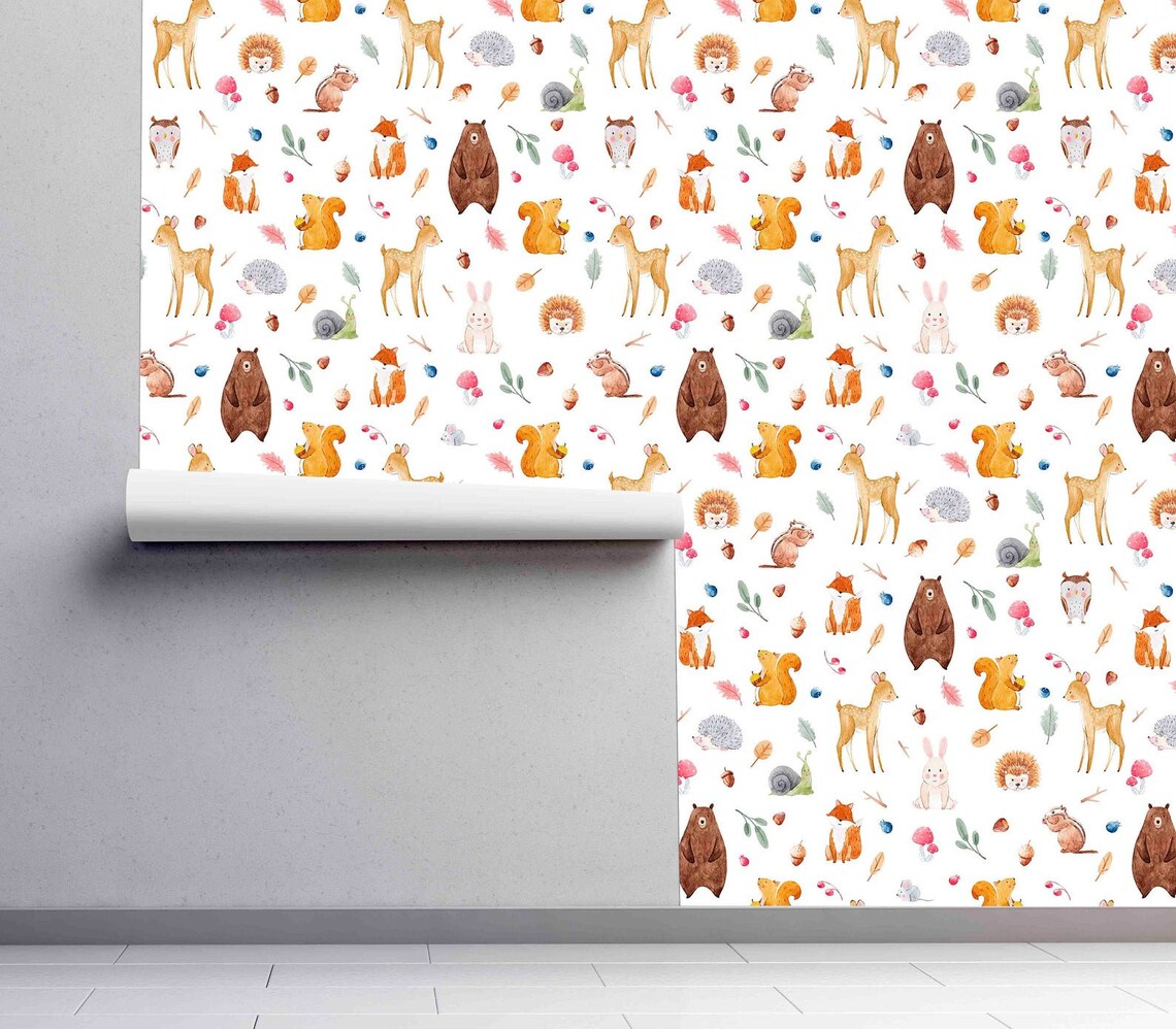 Cute Forest Animals Peel and Stick Wallpaper Animals Pattern Etsy