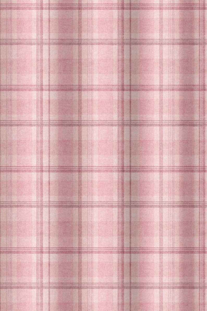 May include: A pink and white plaid pattern. The design features a grid of intersecting lines, creating a classic plaid or tartan effect. The color palette is soft, with varying shades of pink and white, giving a gentle, textured appearance.