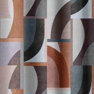 May include: Abstract geometric pattern with curved shapes in shades of brown, gray, and pink. The pattern is repeated throughout the image.