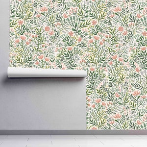 Floral Pattern Peel and Stick Wallpaper Self-Adhesive Removable Wallcovering Fabric & Light Canvas Texture Wall Murals by Green Planet image 3