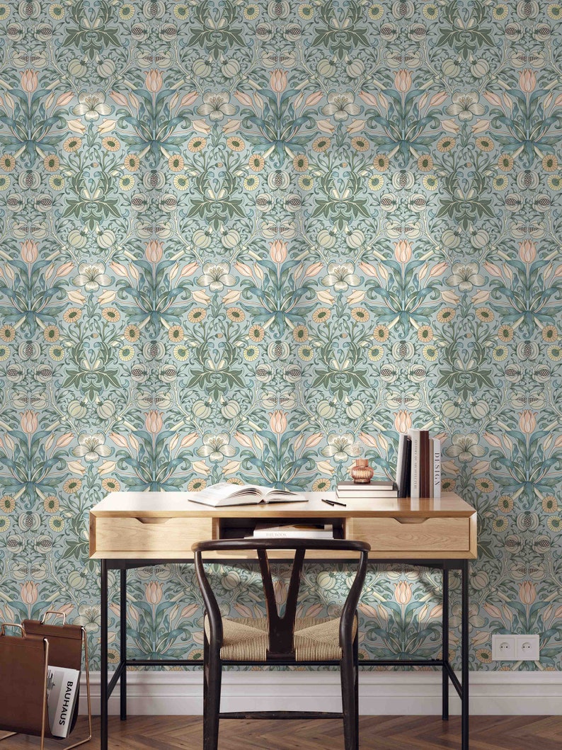 Peel & Stick Wallpaper Morris Inspired Foliage Pattern - Etsy