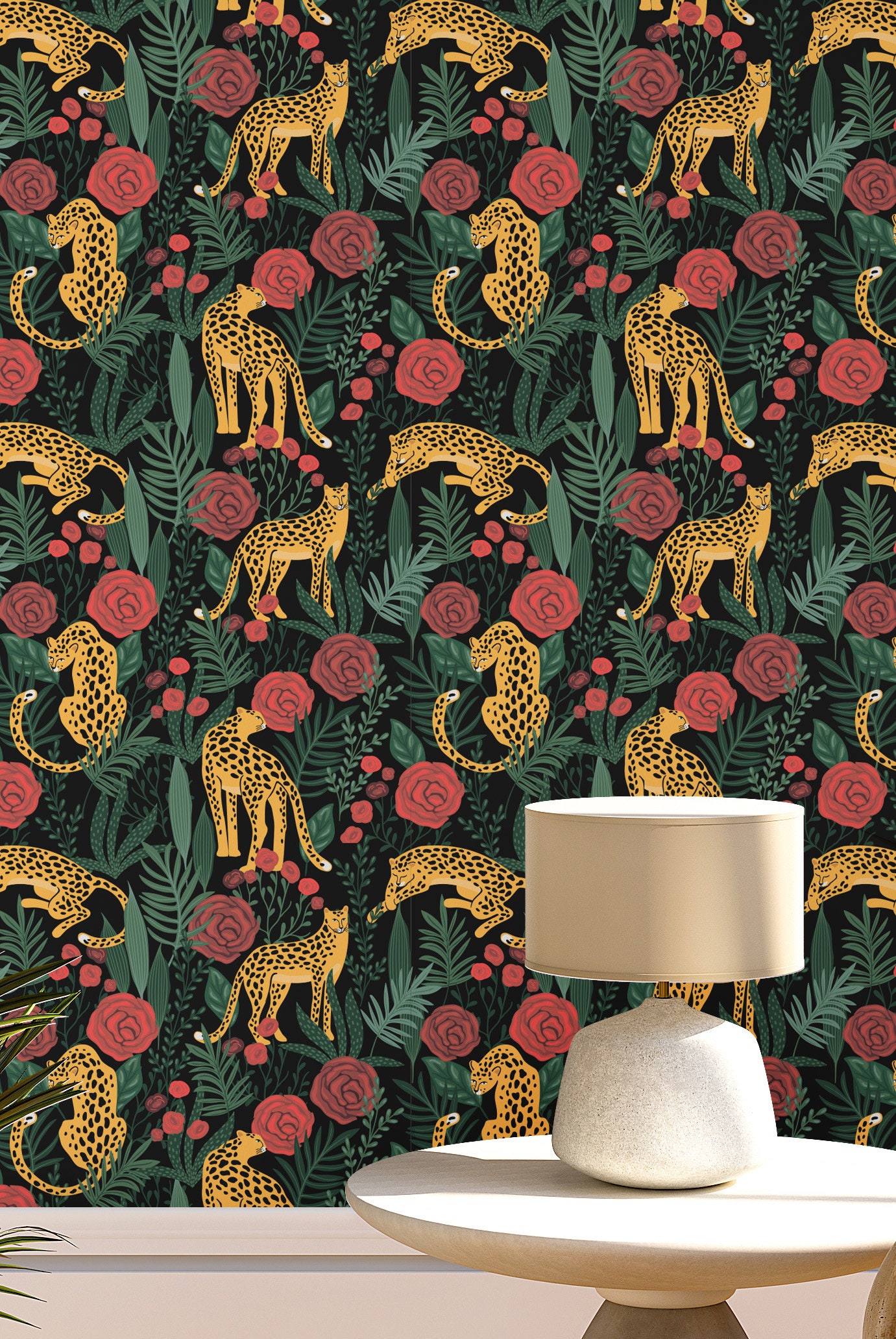 Leopards and Red Roses Wallpaper Removable Self Adhesive - Etsy
