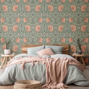 Peel & Stick Wallpaper William Morris Pimpernel Pattern Removable Pre-pasted Wallcovering Floral Wall Mural by Green Planet Home Décor image 5