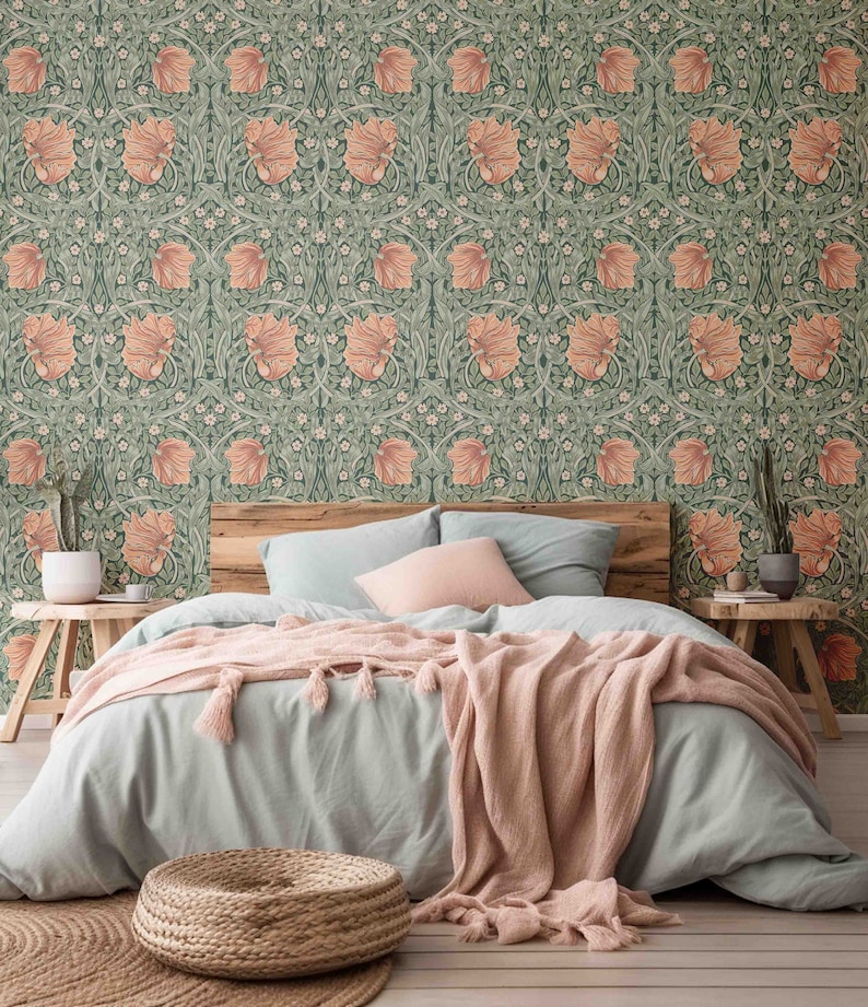 Peel & Stick Wallpaper William Morris Pimpernel Pattern Removable Pre-pasted Wallcovering Floral Wall Mural by Green Planet Home Décor image 5