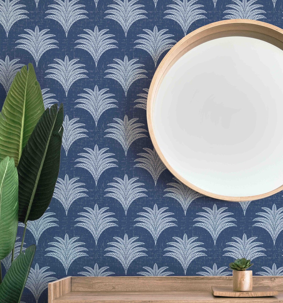 Palm Fan Pattern Peel & Stick Wallpaper - Palm Fans Pattern - Pre-pasted and Unpasted ...