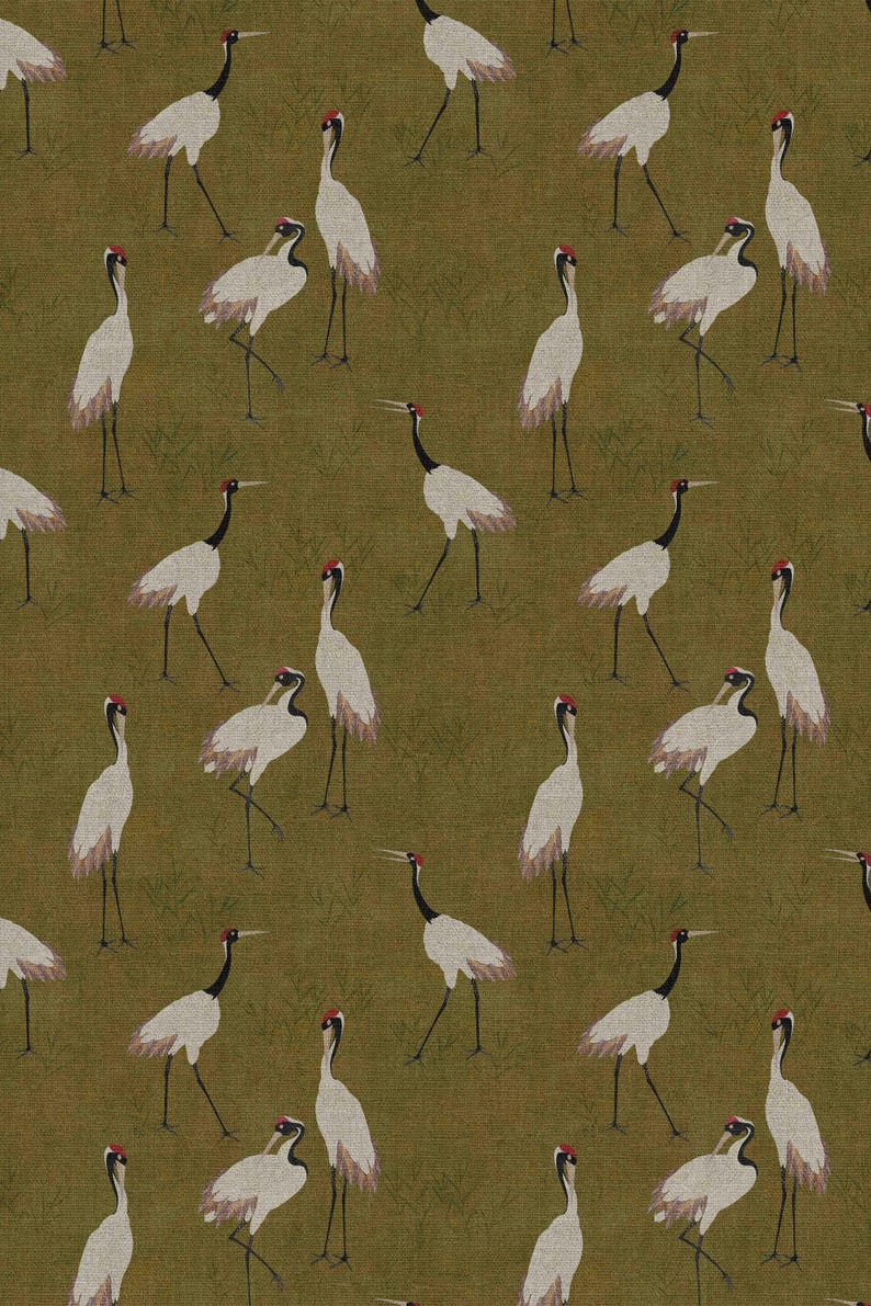 Chinoiserie Cranes Fabric by the Yard - Small Scale - Pattern Fabric ...