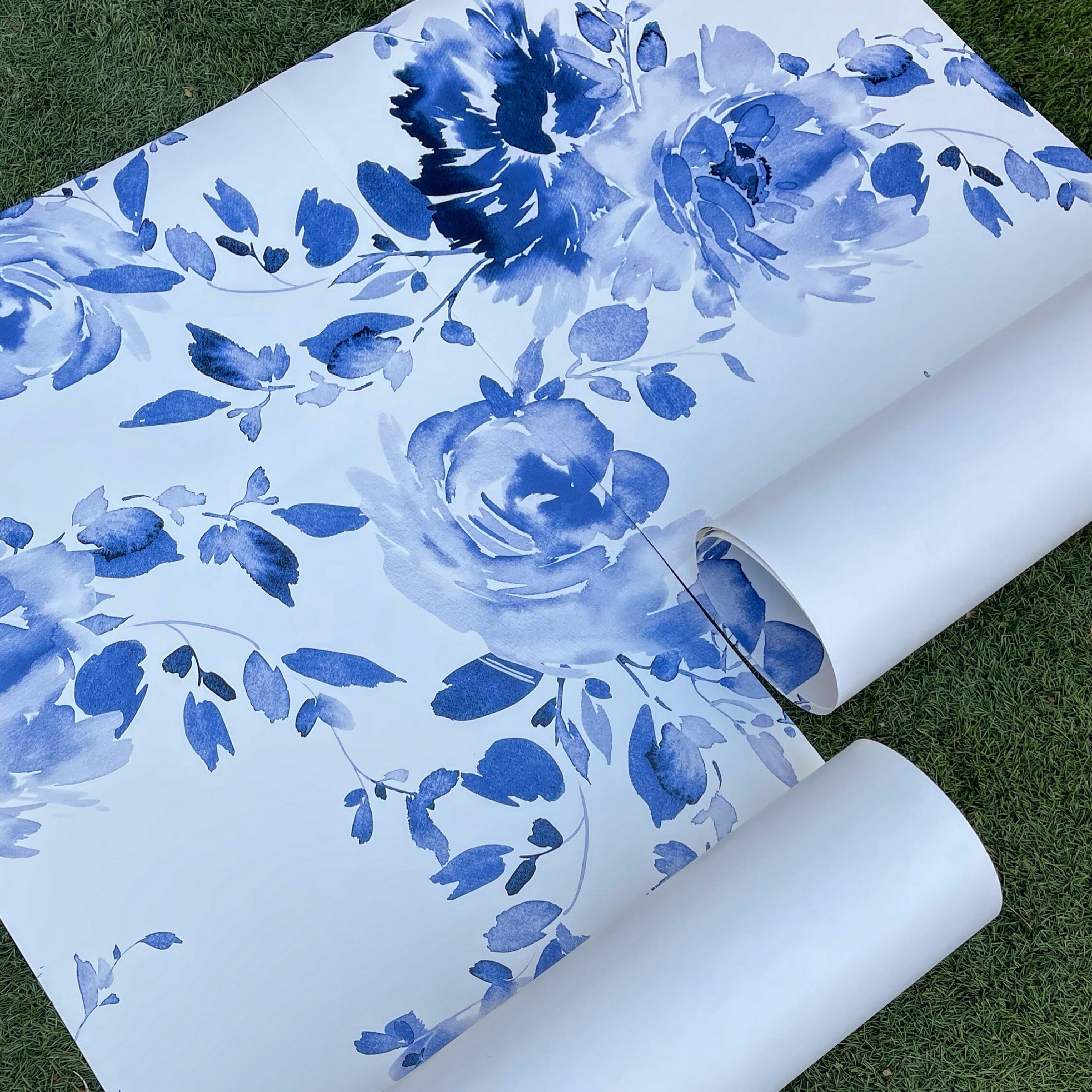 Removable Self Adhesive Floral Wallpaper Lovely Blue Etsy