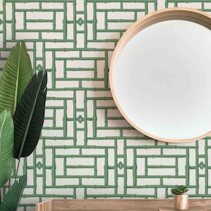 Bamboo Trellis Peel & Stick Wallpaper - Geometric Pattern - Removable Self Adhesive Wallcovering by Green Planet Print