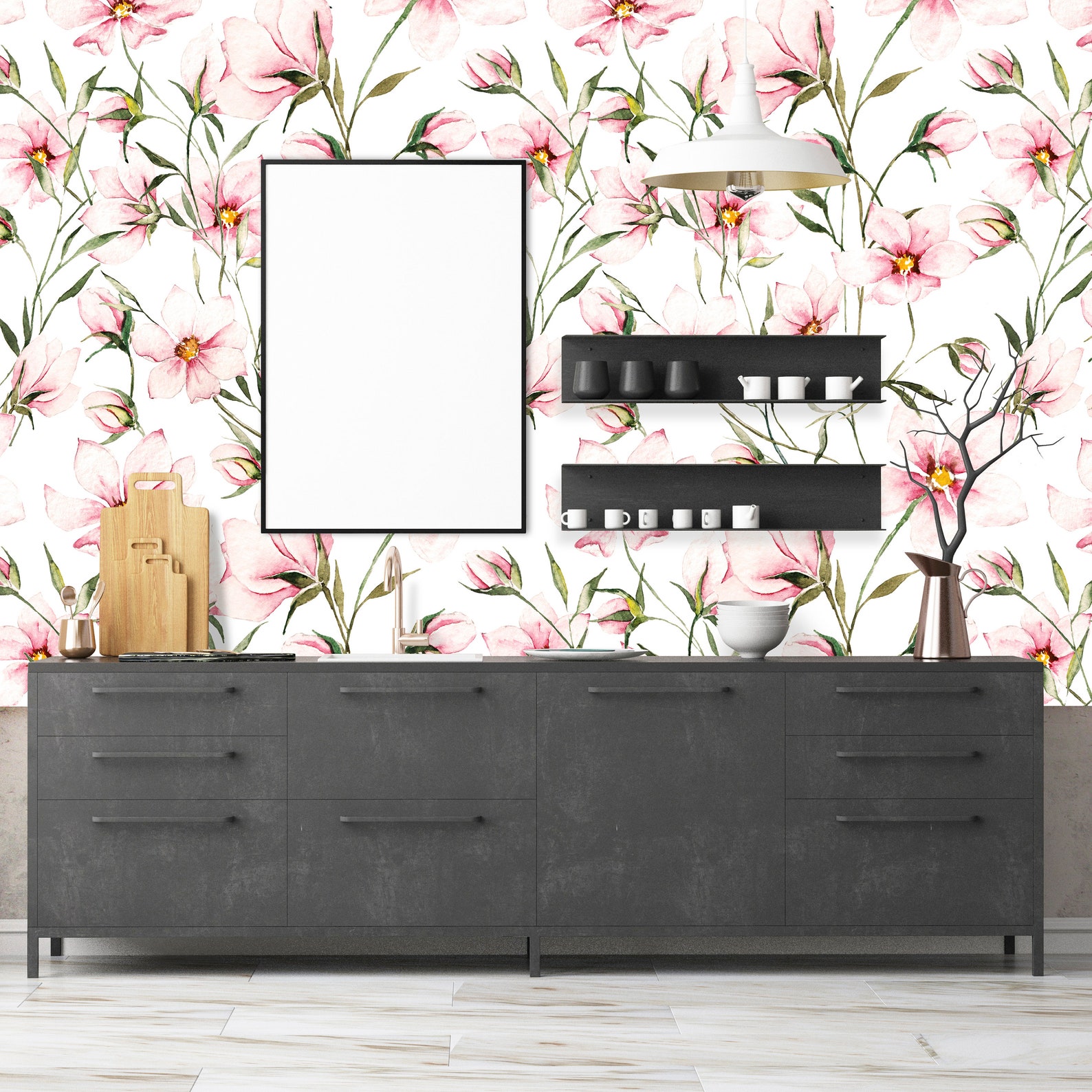 Pink Floral Wallpaper Removable Vinyl Wallpaper Self | Etsy