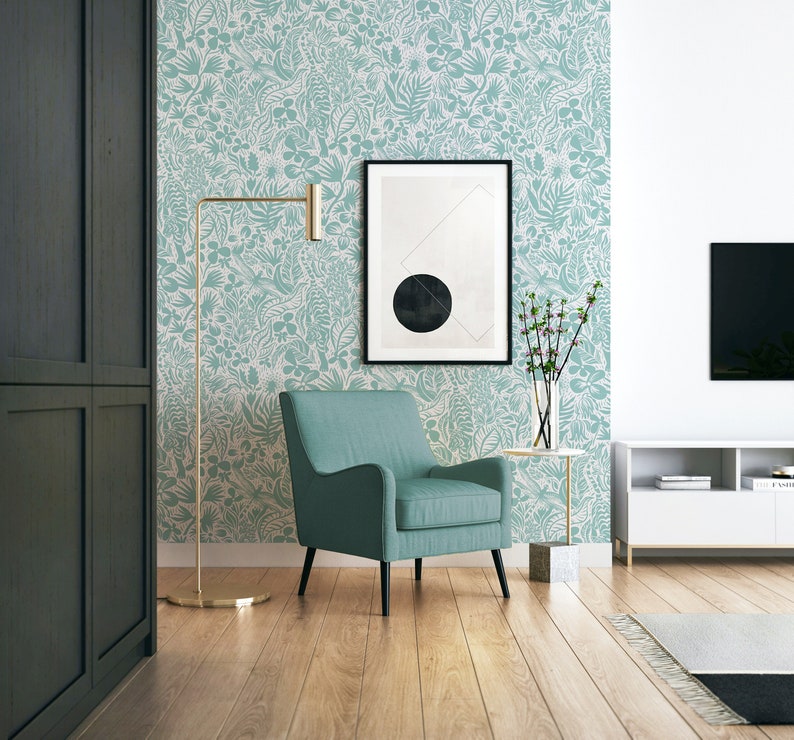 Papel pintado autoadhesivo Viva Oasis - Revestimiento mural preencolado y sin encolar - Mural de pared removible con temática floral y animal de GP imagen 1