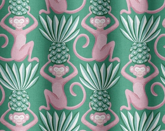 Monkey and Pineapple Fabric by the Yard - Pattern Fabric for Home Projects, Clothing, Upholstery, Curtains - by Green Planet Print