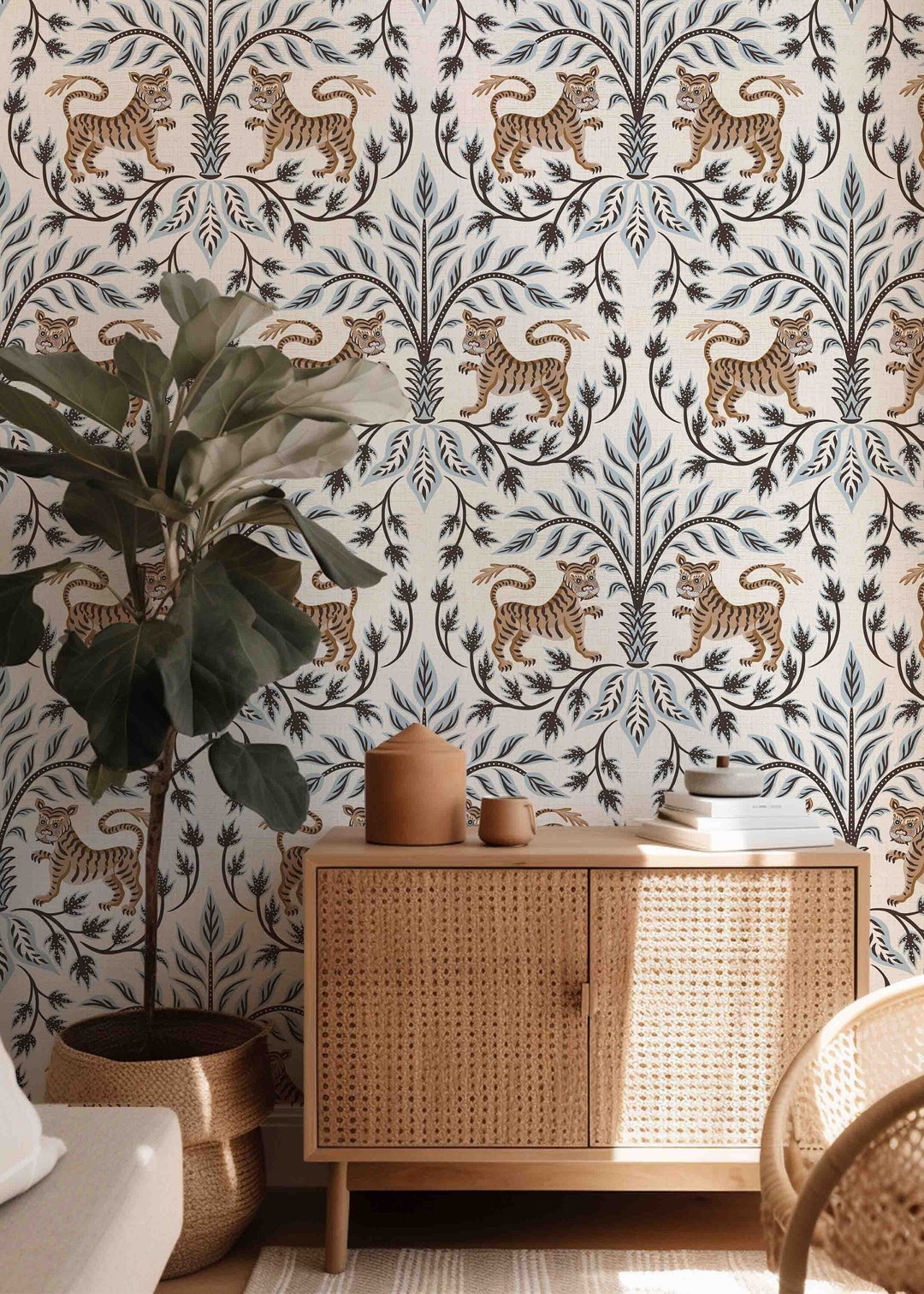 Peel & Stick Wallpaper - Tibetan Tiger Pattern - Pre-pasted and ...