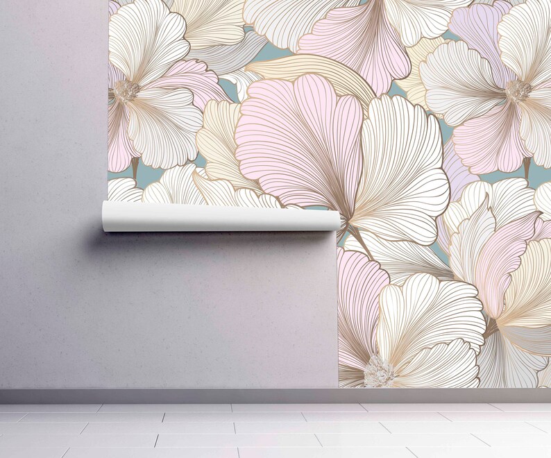 Blush Pink Floral Wallpaper Peel and Stick Wallpaper by | Etsy