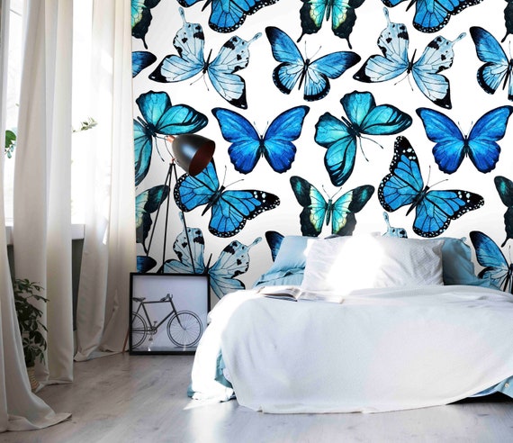 Blue Butterflies Wallpaper Watercolor Large Butterfly Etsy