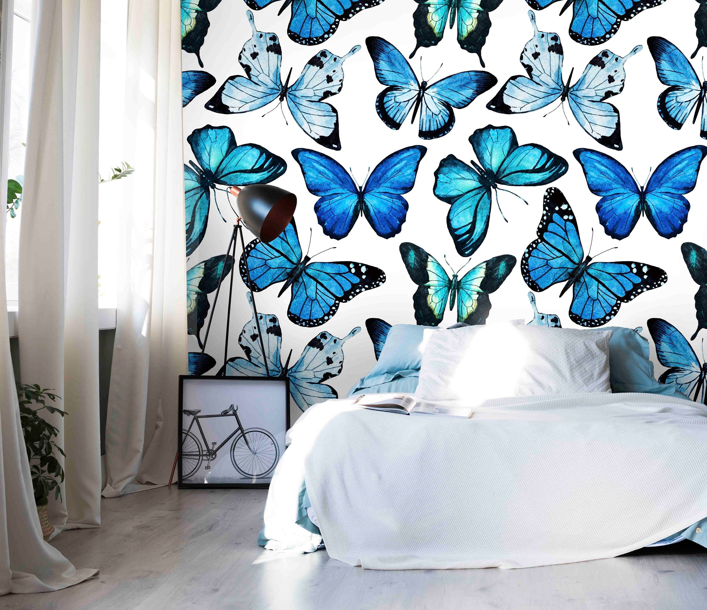 Blue Butterflies Wallpaper Watercolor Large Butterfly - Etsy